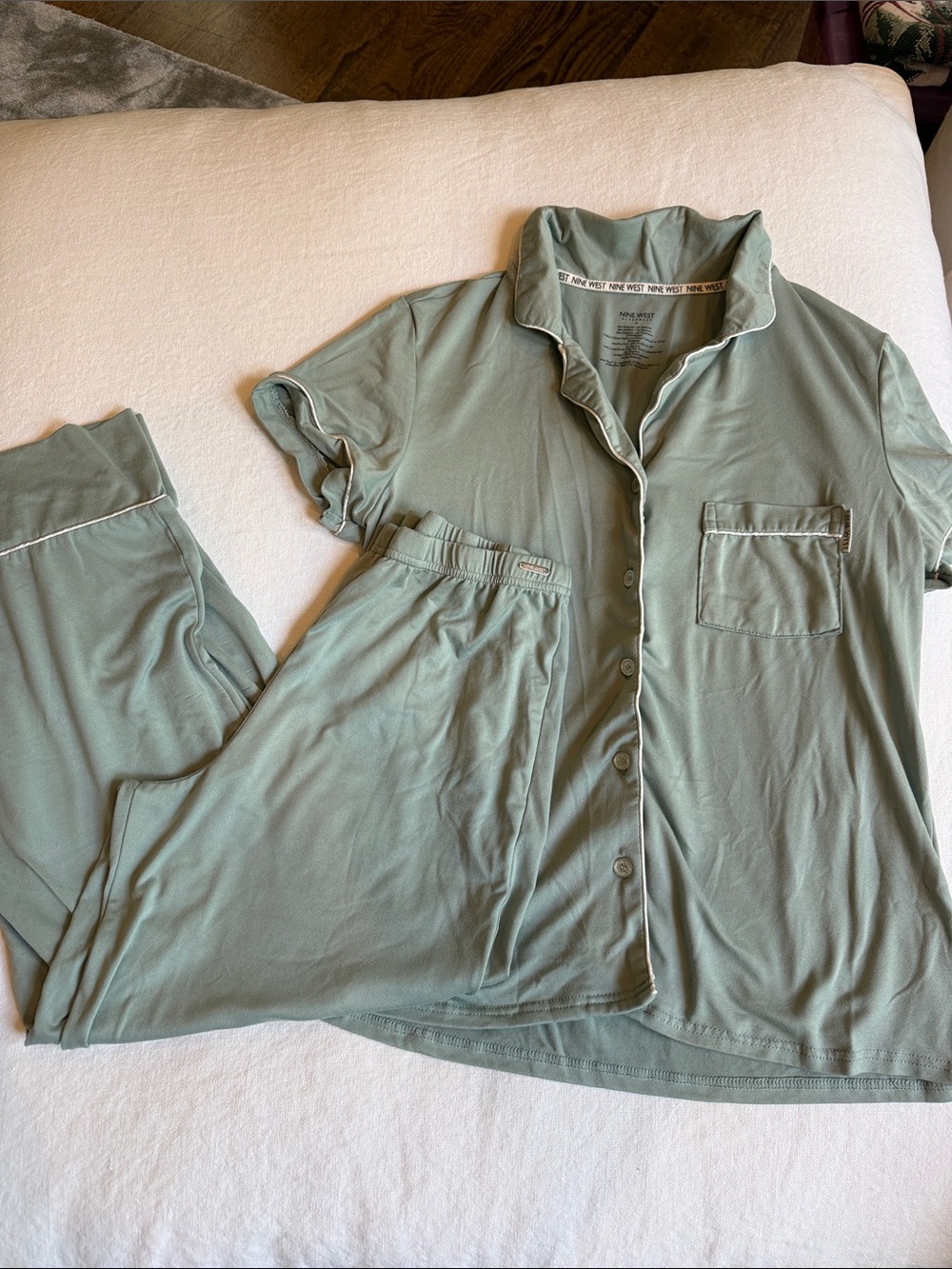 Nine West Light Sage Short-Sleeve Button Pajama Set